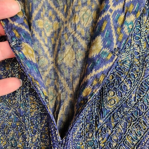 Calypso St Barth Dress Womens XS Blue Gold Fran Silk Embellished Tunic Boho - Picture 4 of 14